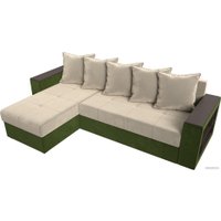 Угловой диван Лига диванов Дубай лайт левый (микровельвет бежевый/зеленый)