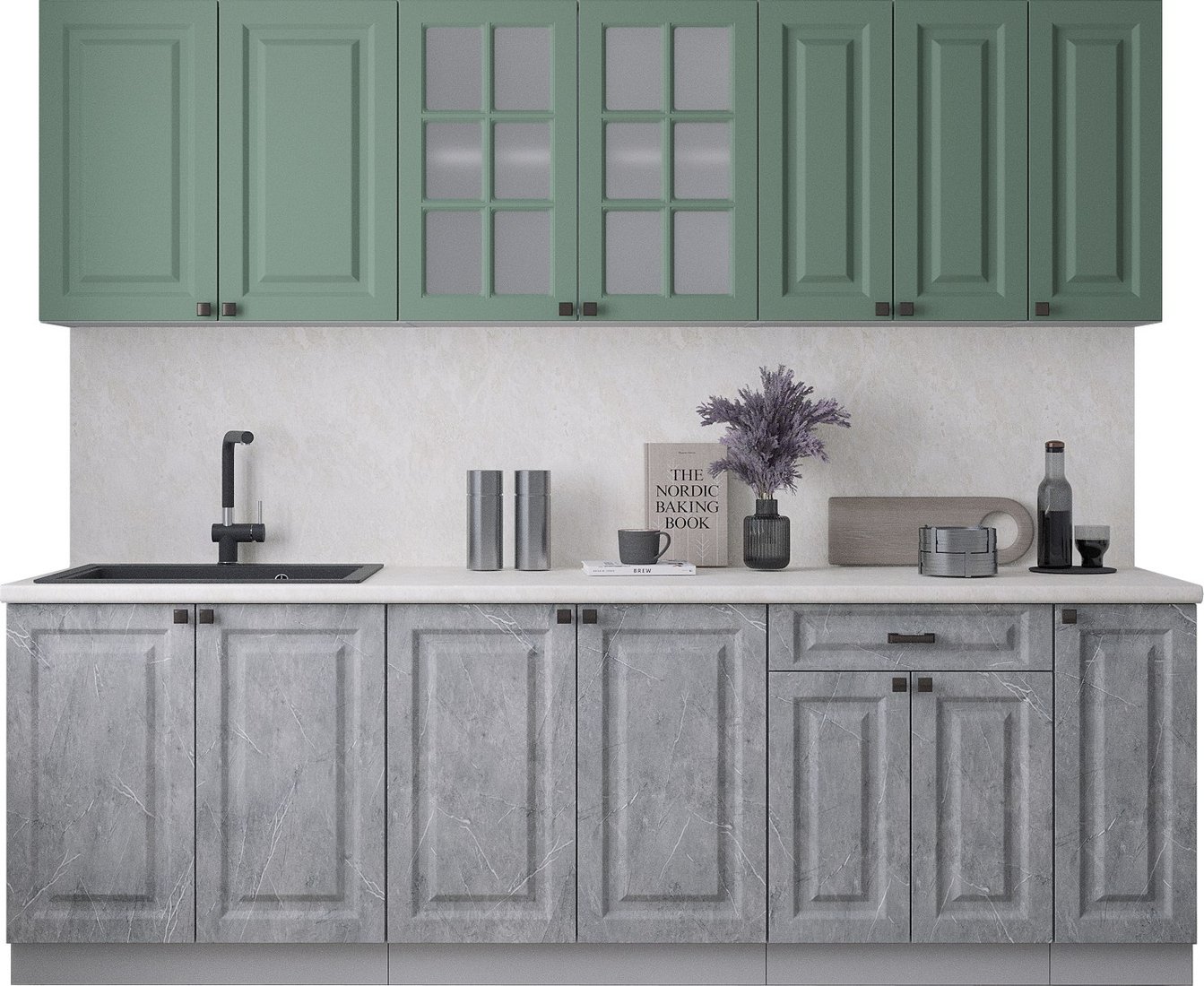 

Готовая кухня Интерлиния Мила Деко 2.5Б (керамика/мята/опал светлый)