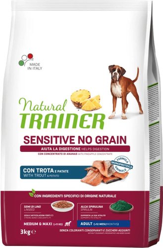 Сухой корм для собак Trainer Natural Sensitive No Gluten Medium&Maxi Adult с форелью 3 кг