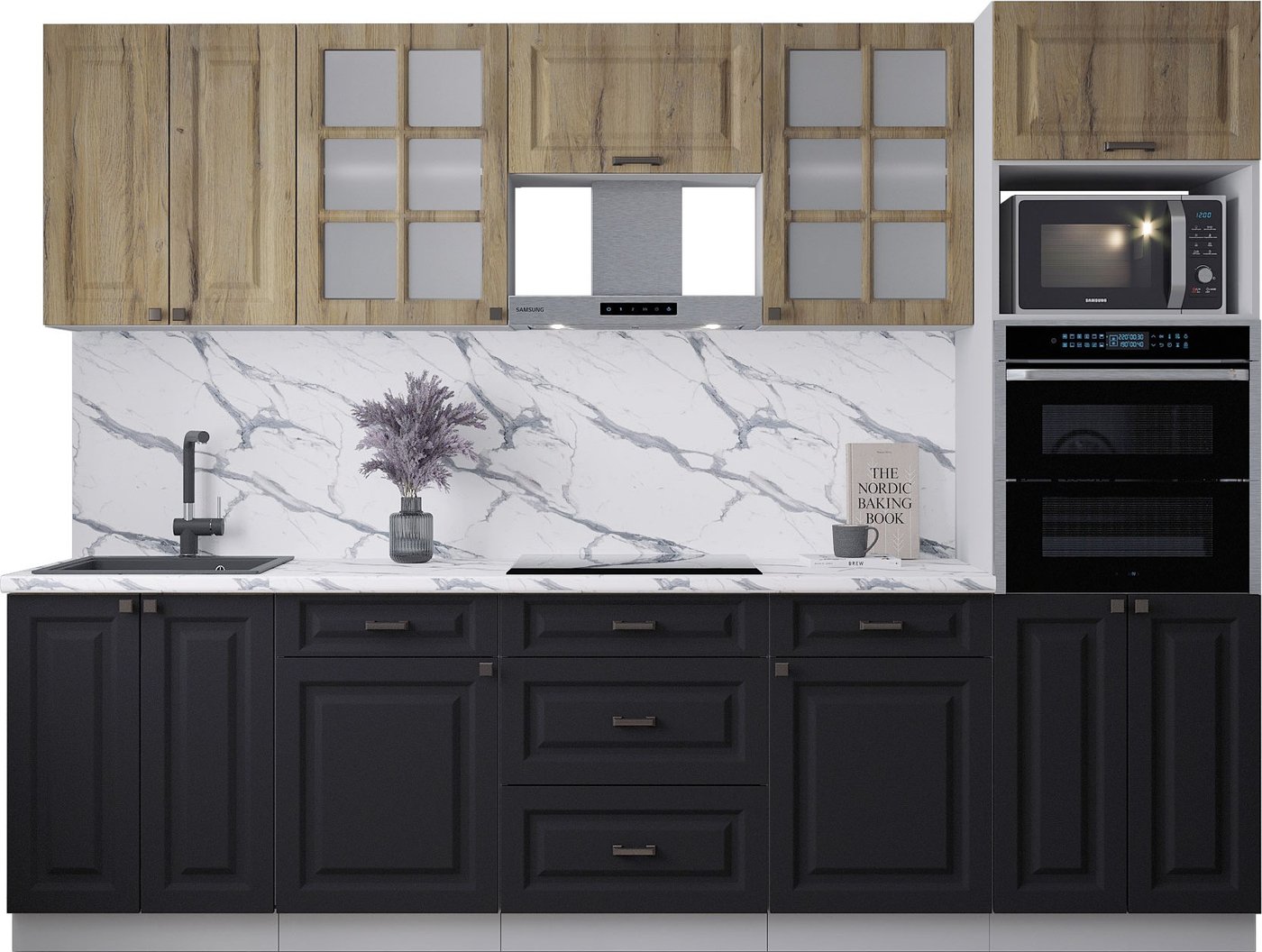 

Готовая кухня Интерлиния Мила Деко 2.8 (черный/дуб вотан/белый гранит)