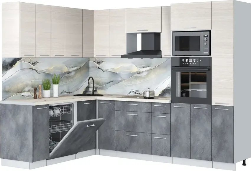 

Готовая кухня Интерлиния Мила Лайт 1.896х2.68 (вудлайн кремовый/бетон портленд/бискайская сосна)