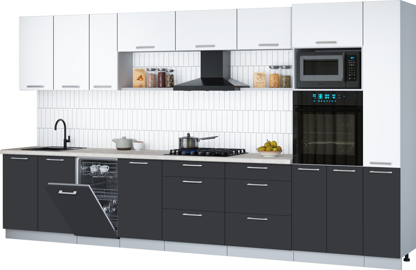 

Готовая кухня Интерлиния Мила Gloss 3.8-ПМ3 (пепел/белый/опал светлый)