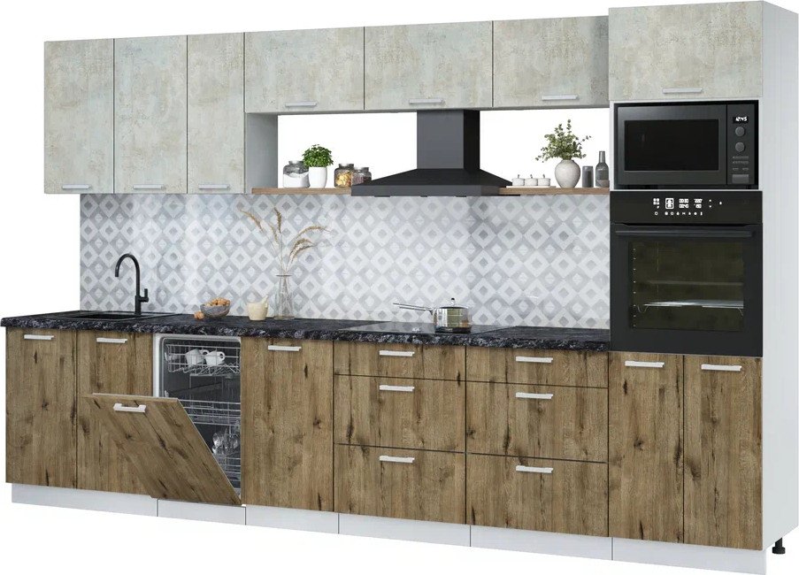 

Готовая кухня Интерлиния Мила Лайт 3.5-ПМ3 (бетон лайт/дуб веллингтон/кастилло темный)