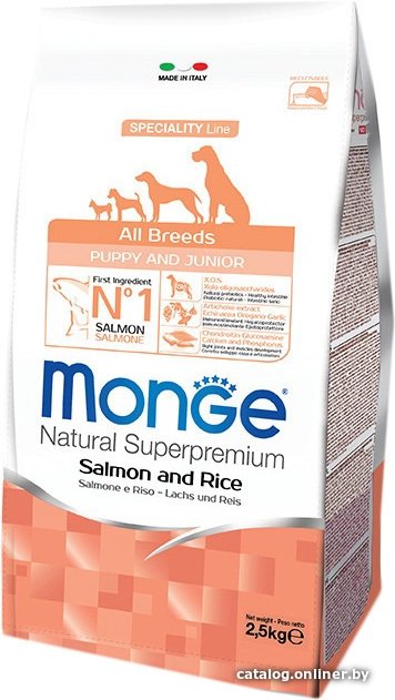 Сухой корм для собак Monge All Breeds Puppy & Junior Salmone and Rice 2.5 кг