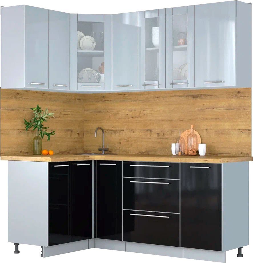 

Готовая кухня Интерлиния Мила Пластик 1.2x1.9 (туманный глянец/черный глянец/дуб бунратти)