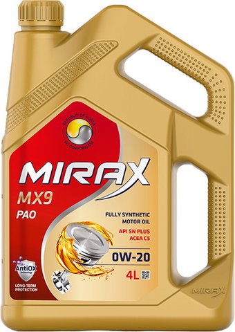 Моторное масло Mirax MX9 0W-20 С5 SN Plus 4л