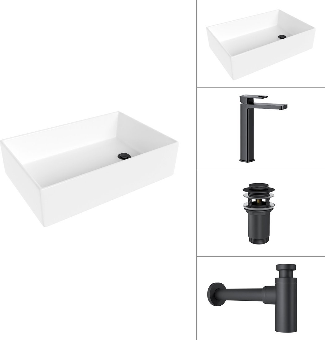 Умывальник Lauter 21518-1 + Cascade 21СК0655BS + сифон 21635B + дон.клапан 21190B (черный матовый)