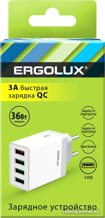 Сетевое зарядное Ergolux ELX-РA02QC-C01