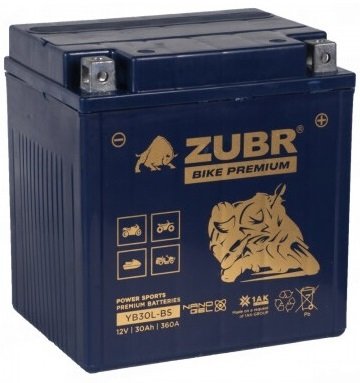 

Мотоциклетный аккумулятор Zubr Premium YB30L-BS R+ (30 А·ч)