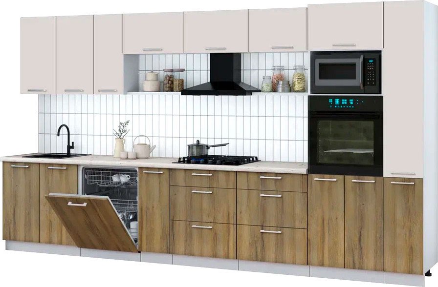 

Готовая кухня Интерлиния Мила Gloss 3.8-ПМ1 (дуб вотан/кашемир/бискайская сосна)