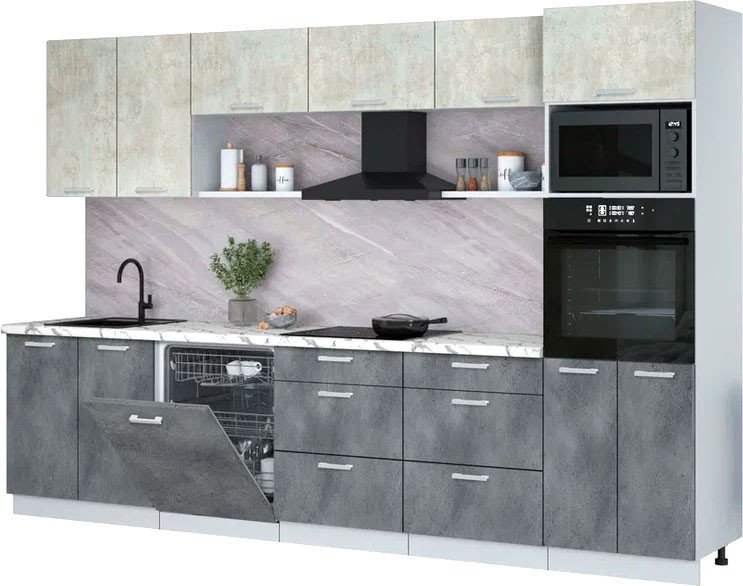 

Готовая кухня Интерлиния Мила Лайт 3.2-ПМ1 (бетон лайт/бетон портленд/белый гранит)