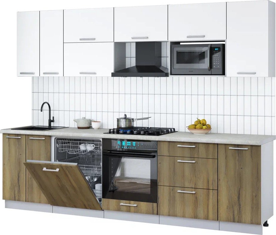 

Готовая кухня Интерлиния Мила Gloss 2.8-ПМ2 (дуб вотан/белый/опал светлый)