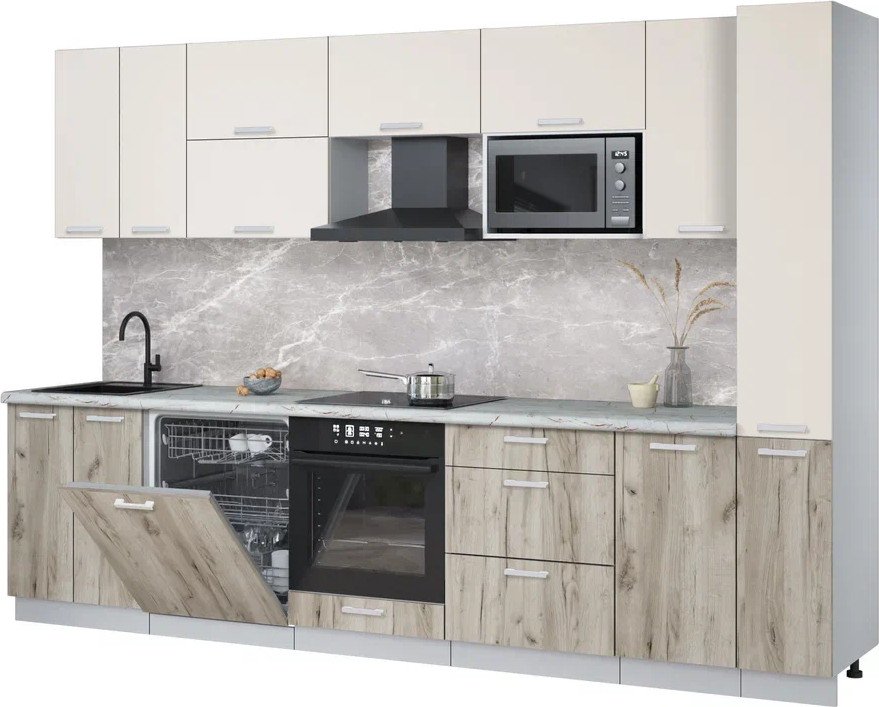 

Готовая кухня Интерлиния Мила Лайт 3.1-ПМ2 (персидский жемчуг/дуб серый/серый каспий)