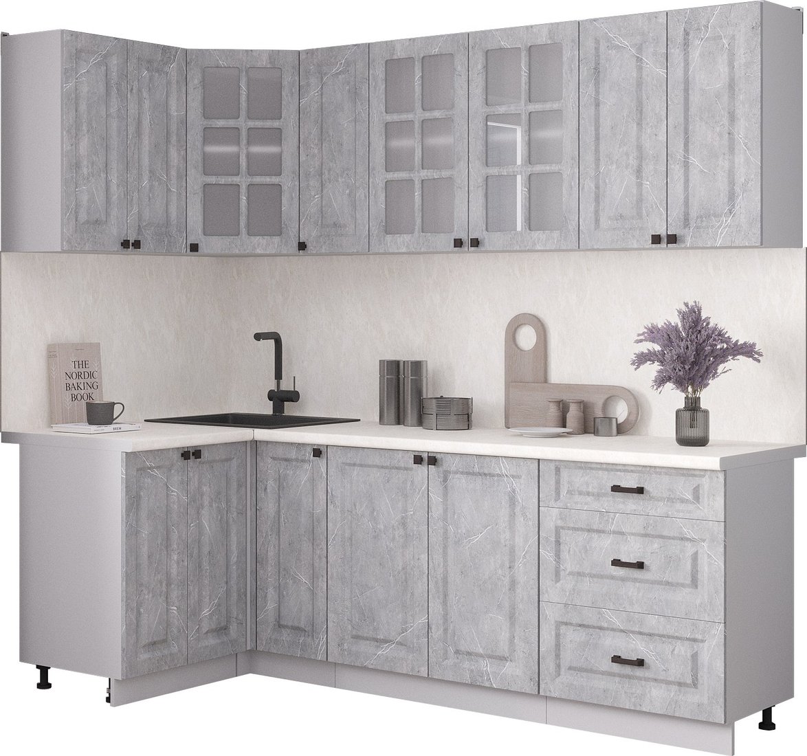 

Готовая кухня Интерлиния Мила Деко 1.2x2.3 (керамика/керамика/опал светлый)