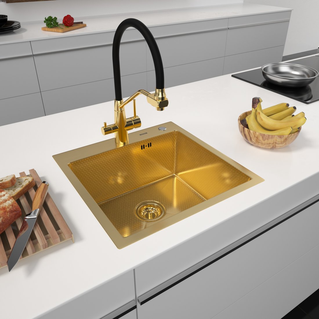 

Кухонная мойка ARFEKA Eco AR 500*500 Gold PVD Nano Decor