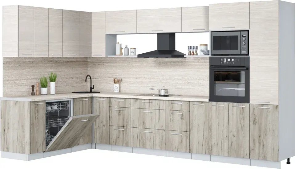 

Готовая кухня Интерлиния Мила Лайт 1.896х3.58 (вудлайн кремовый/дуб серый/травертин серый)