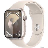 Умные часы Apple Watch Series 9 45 мм (алюминиевый корпус, звездный свет/звездный свет, спортивный силиконовый ремешок S/M)