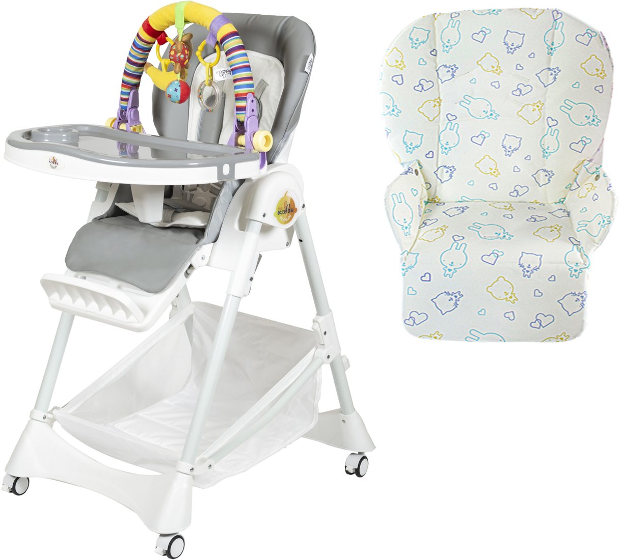 

Высокий стульчик ForKiddy Podium Toys 0+(2 чехла+х/б вкладыш, светло-серый, дуга обезъяна)