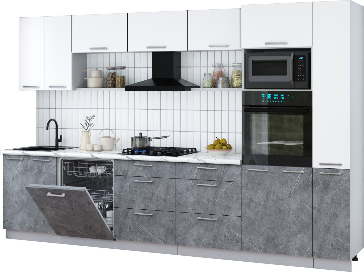 

Готовая кухня Интерлиния Мила Gloss 3.3-ПМ1 (керамика/белый/белый гранит)