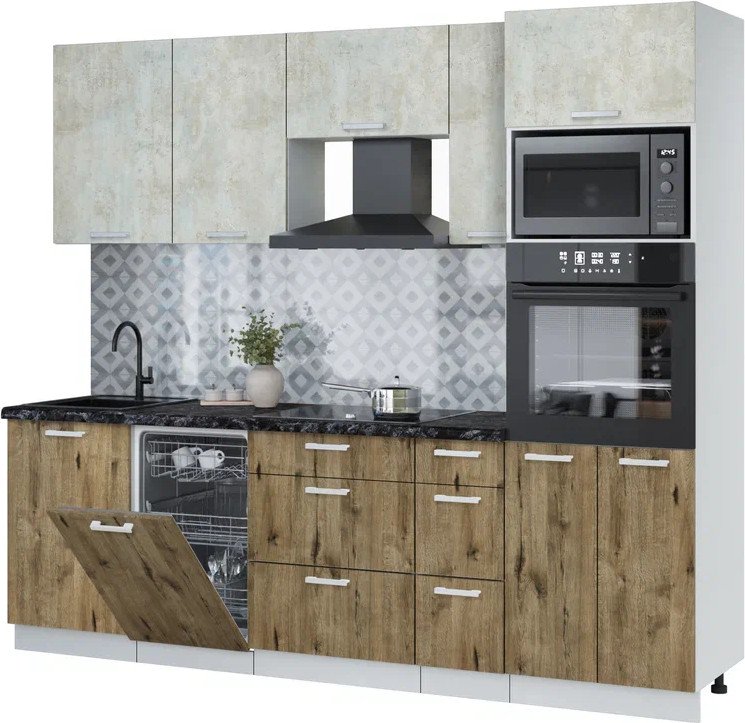 

Готовая кухня Интерлиния Мила Лайт 2.45-ПМ3 (бетон лайт/дуб веллингтон/кастилло темный)