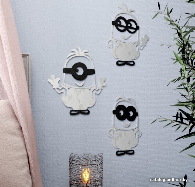 Самоклеящийся зеркальный декор MirrorWall Миньоны (3 шт)