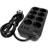 Сетевой фильтр Powercom SP-08 USB03AB (3 м, 8 розеток, черный)