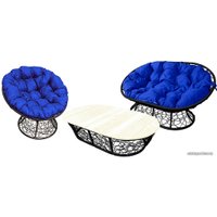 Набор садовой мебели M-Group Мамасан, Папасан и стол 12140410 (черный ротанг/синяя подушка)