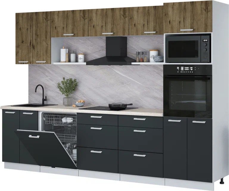 

Готовая кухня Интерлиния Мила Лайт 3.0-ПМ1 (дуб веллингтон/антрацит/травертин серый)