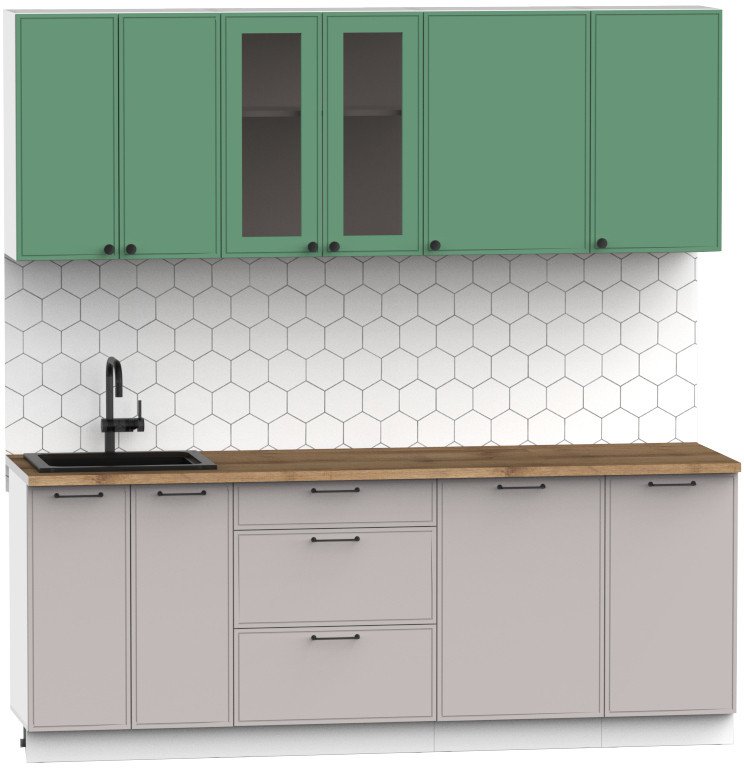 

Готовая кухня Интермебель Лион-16 В-1 2.1м (мята софт/луна софт/дуб флагстаф темный)