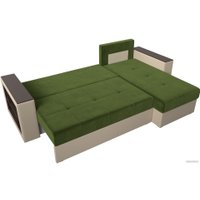 Угловой диван Лига диванов Дубай лайт правый 114186 (микровельвет зеленый/экокожа бежевый)