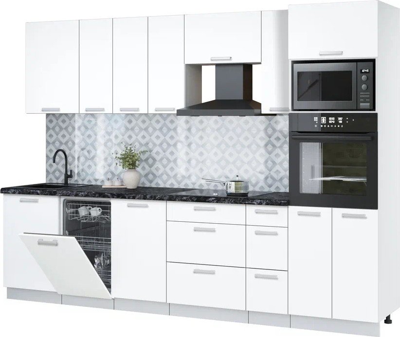 

Готовая кухня Интерлиния Мила Лайт 2.9-ПМ3 (белый платинум/белый платинум/кастилло темный)