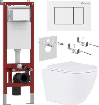Унитаз подвесной Roxen Antares в комплекте с инсталляцией Asten Readle Zentralmodul AR0601-185W с белой кнопкой