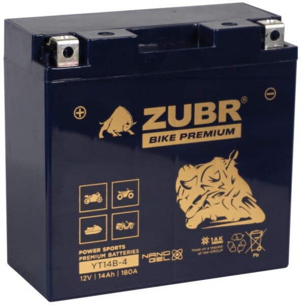 

Мотоциклетный аккумулятор Zubr Premium YT14B-4 L+ (14 А·ч)