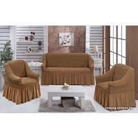 Комплект чехлов для дивана и кресла Karna 3-местный диван + 2 кресла с юбкой (горчица)