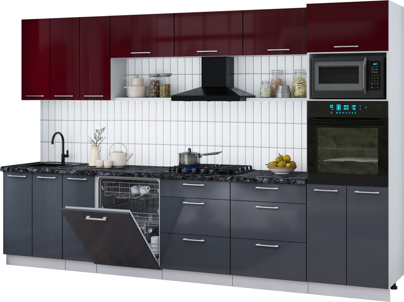 

Готовая кухня Интерлиния Мила Gloss 3.3-ПМ1-2 (асфальт глянец/бордовый глянец/кастилло темный)