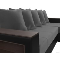 Угловой диван Лига диванов Дубай лайт правый 114160 (велюр серый/экокожа черный)