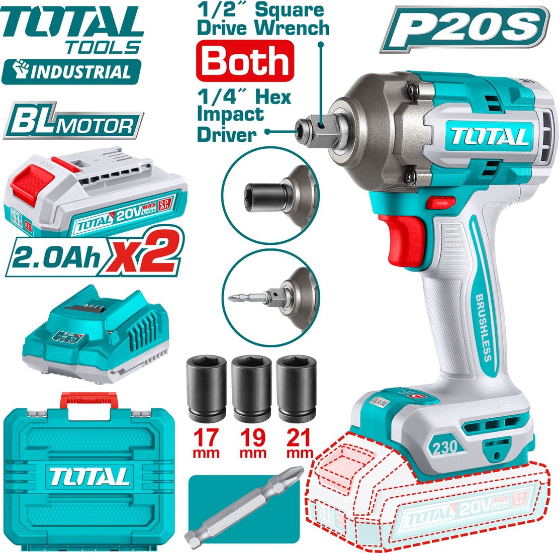 

Гайковерт Total TIWLI20236 (с 2-мя АКБ, кейс)