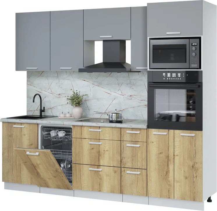 

Готовая кухня Интерлиния Мила Лайт 2.45-ПМ3 (серебро/дуб золотой/серый каспий)