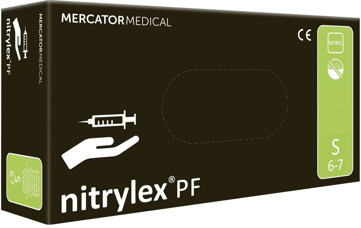 Нитриловые перчатки Mercator Nitrylex PF (S, 100 шт, черный)