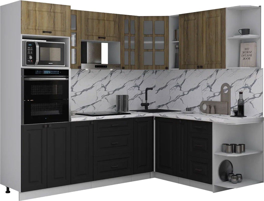 

Готовая кухня Интерлиния Мила Деко 1.88x2.4 PR (черный/дуб вотан/белый гранит)