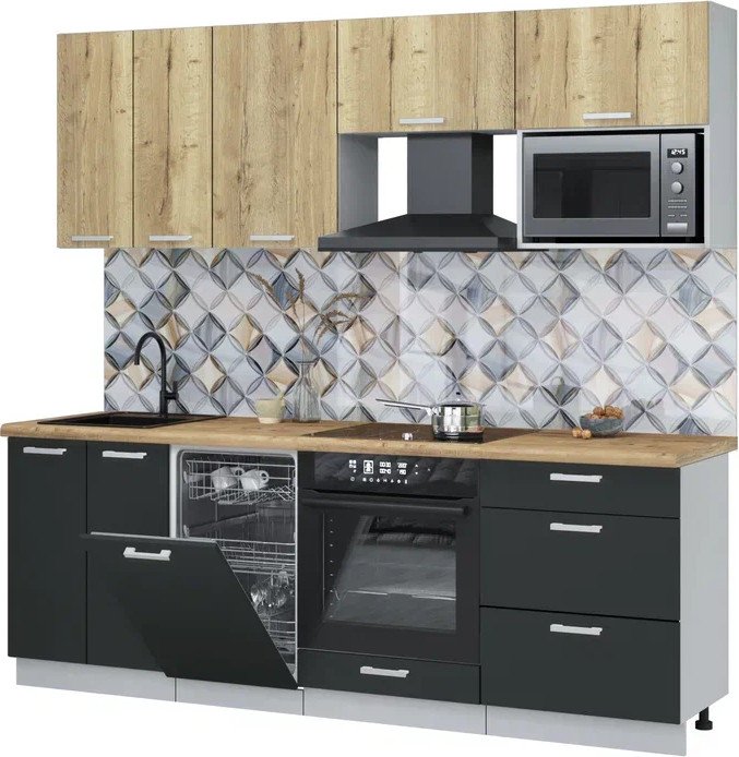 

Готовая кухня Интерлиния Мила Лайт 2.25-ПМ4 (дуб золотой/антрацит/дуб бунратти)