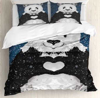 Евро комплект постельного белья Ambesonne Панда показывает сердце Евро bls 865