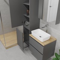  Lauter Шкаф-пенал для ванной Mia 40 с корзиной для белья (навесной, графит)