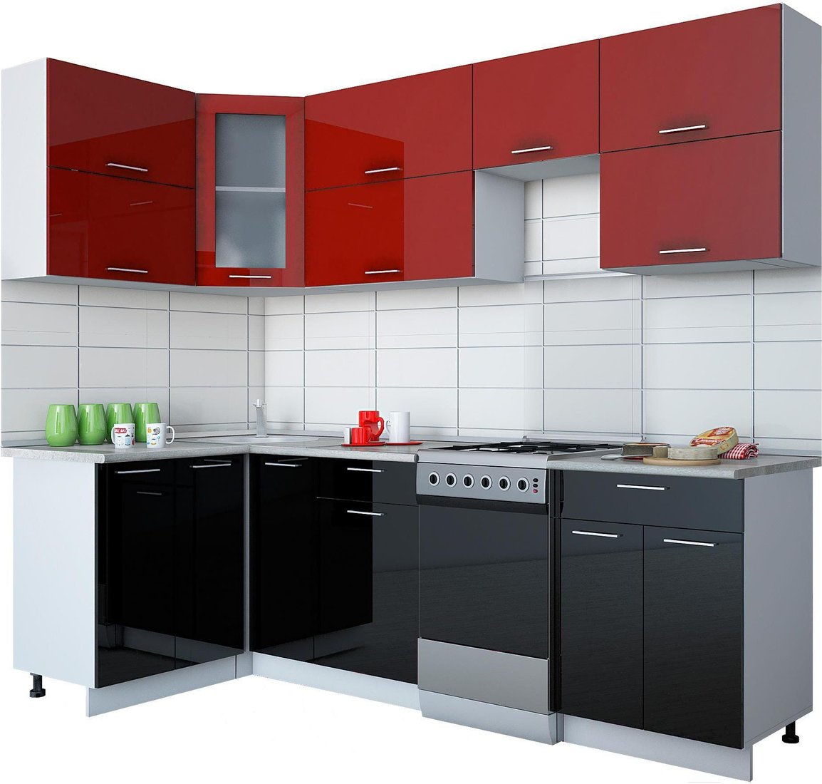 

Готовая кухня Интерлиния Gloss 50-12x25 (бордовый/черный глянец)