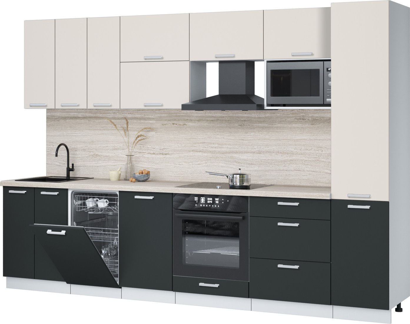 

Готовая кухня Интерлиния Мила Лайт 3.1-ПМ4 (персидский жемчуг/антрацит/травертин серый)