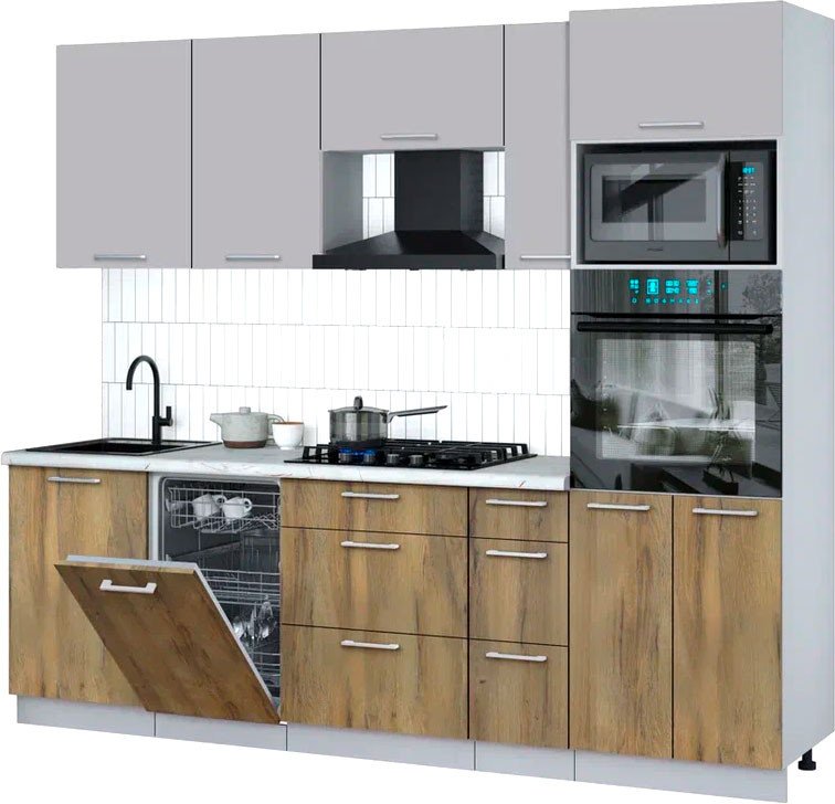 

Готовая кухня Интерлиния Мила Gloss 2.45-ПМ3 (дуб вотан/грей/серый каспий)