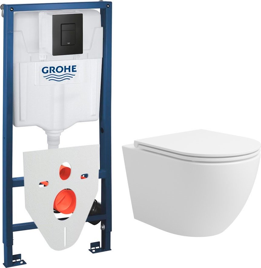 Унитаз подвесной Lauter Vortex 2110830+GROHE Solido 38811KF0+37131000 с кнопкой (прямоугольная, черный)