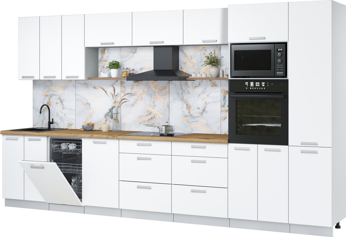 

Готовая кухня Интерлиния Мила Лайт 3.7-ПМ3 (белый платинум/белый платинум/дуб бунратти)