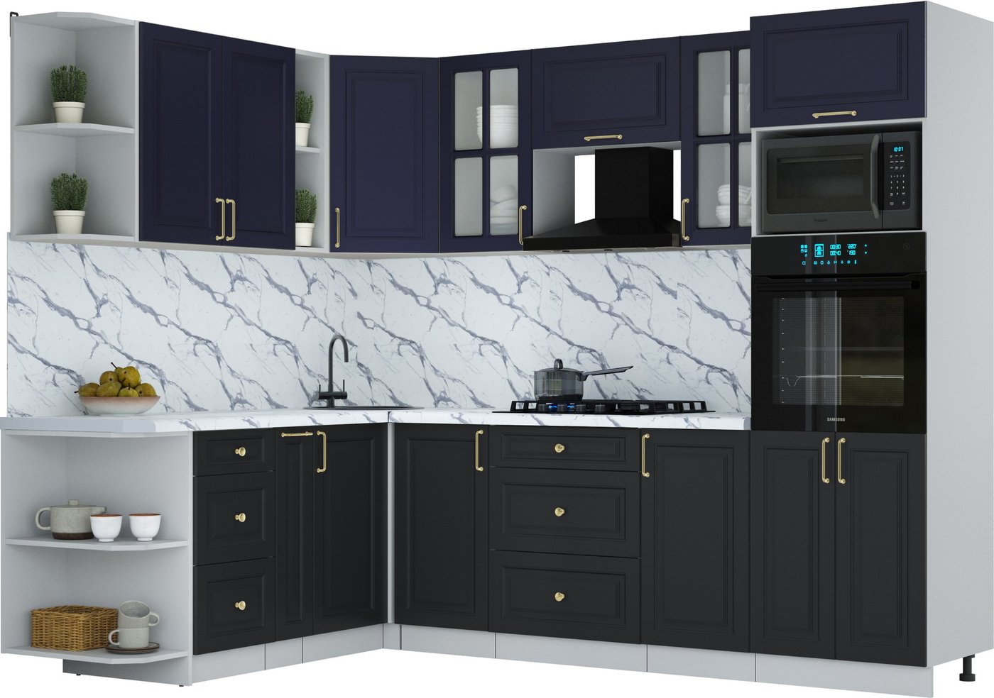 

Готовая кухня Интерлиния Мила Шато 1.88x2.6 ВТ LV (индиго/черный/белый гранит)