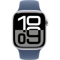 Умные часы Apple Watch Series 10 42 мм (алюминиевый корпус, серебристый/синий, спортивный силиконовый ремешок S/M)